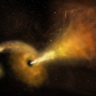 Recreación artística de la erupción de un agujero negro después de haber engullido una estrella.