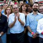Artur Mas, Quim Torra, Roger Torrent, y Pere Aragonés, durante la manifestación celebrada ayer en Barcelona. ENRIC FONTCUBERTA