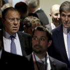 Kerry (derecha) y Lavrov, su homólogo ruso, tras una reunión del Consejo de Seguridad de la ONU, el 22 de septiembre, en Nueva York.