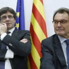 Carles Puigdemont  y el expresidente Artur Mas presiden esta tarde el Comité Nacional del PdeCat, para valorar el referendum celebrado ayer en Cataluña.