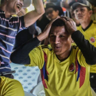 Reacción de un aficionado colombiano en el partido frente Japón.