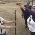 Miembros del Colectivo Solecito clavan varillas en busca de cadáveres de personas desaparecidas, en Veracruz.