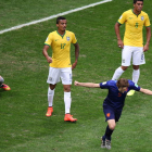 Daley Blind celebra el gol marcado ante Brasil, el segundo del equipo, durante el partido por el tercer puesto del Mundial.