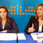 Soraya Sáez de Santamaría y Pilar del Olmo ayer, en Valladolid