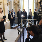 Sara Danius, secretaria permanente de la Academia Sueca, el año pasado durante el anuncio del Nobel de LIteratura para Bob Dylan.