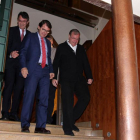 El presidente del PP autonómico, Alfonso Fernández Mañueco, con Antonio Silván y Juan Martínez Majo hoy, en León.