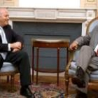 Miguel Ángel Moratinos fue recibido ayer por el presidente de Uruguay, Tabaré Vázquez
