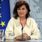 Carmen Calvo, en una rueda de prensa del Consejo de Ministros.