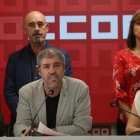 Unai Sordo, secretario general de CCOO, y otris miembros de la comisión ejecutiva del sindicato, esta tarde.