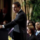 Rodríguez Zapatero pronuncia su discurso en el desayuno observado por Obama.