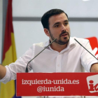 El líder de IU, Alberto Garzón, durante su intervención hoy en la Asamblea Político y Social de la formación.