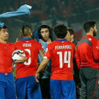 Los jugadores chilenos celebran la victoria ante Uruguay.