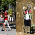 Mural del emérito que luce en una calle de Barcelona bajo el título ‘Viajando como un rey’. QUIQUE GARCÍA