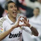 Di María celebra el gol que abrió la victoria blanca.