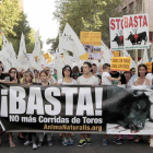 Manifestacion en Madrid contra la fiesta del toro de la Vega de Tordesillas.