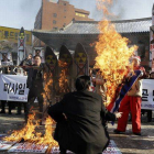 Protestas en Seúl contra el lanzamiento del cohete de Corea del Norte, este miércoles.