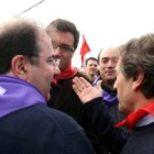 Juan Vicente Herrera, Óscar López y Ángel Villalba, durante la celebración de la fiesta de Villalar