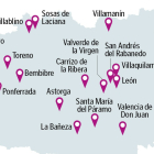 Mapa de actos hoy en León. RUBÉN GONZÁLEZ