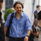 El líder de Podemos, Pablo Iglesias, a su llegada este miércoles al debate de investidura.