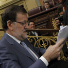 El presidente del Gobierno, Mariano Rajoy, al inicio de la sesión de control al Ejecutivo.