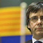 Puigdemont, durante su comparecencia en el Parlamento Europeo.