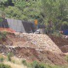 Estado en el que se encuentran las obras de la presa, en una imagen tomada ayer.