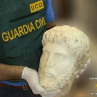 La cabeza de Marco Aurelio del siglo IV recuperada por la Guardia Civil.