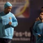 Ronaldinho y Deco durante el entrenamiento del conjunto azulgrana