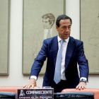 El consejero delegado de CaixaBank, Gonzalo Gortazar, durante su comparecencia en la comision del Congreso que investiga la crisis financiera y el rescate bancario.