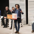 Marta Rovira discursea en el mitin de ERC en Blanes, acompañado por (de izquierda a derecha) Ruben Wagensberg, Joan Tardà, Roger Torrent y Carles Mundó.
