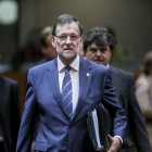 El presidente del Gobierno español, Mariano Rajoy, llega a la cumbre de la UE, este viernes, en Bruselas.