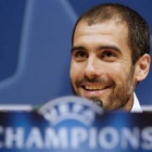 El técnico del Barcelona, Josep Guardiola, durante la rueda de prensa el día antes del sorteo de la