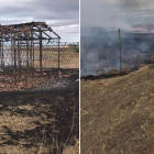 Dos imágenes reveladoras de cómo ha quedado el yacimiento ubicado en Villasabariego, tras sufrir un incendio. DL