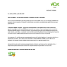 El comunicado de Vox.