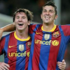 Messi y Villa celebran el segundo gol al Panathinaikos que ponía en ventaja al Barça.