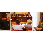 Los tenientes de alcaldía Javier Reyero, Agustín Rajoy, el alcalde Emilio Gutiérrez, Eduardo López Benito y Ricardo Gavilanes; en el centro, los socialistas José Antonio Diez y Vicente Canuria; y a la derecha los leonesistas Mónica Ávarez Manso y Eduardo