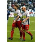 Los espanyolistas Pochettino y De la Peña, en el partido ante el Dépor