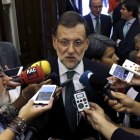 El presidente del Gobierno, Mariano Rajoy, durante las declaraciones que realizó ayer.