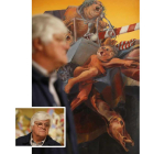 Manuel Valdés, en dos momentos de la inauguración de esta muestra.