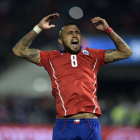 Arturo Vidal celebra el tanto logrado en los penaltis.