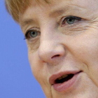 Angela Merkel, durante la reuda de prensa celebrada hoy en Berlín.