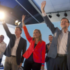 Núñez Feijóo, Muñoz y Rajoy en el mitin de Vigo.