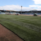 El nuevo tapete del estadio de El Toralín quedó instalado en apenas una semana