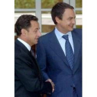 Nicolás Sarkozy y José Luis Rodríguez Zapatero, ayer, en La Moncloa