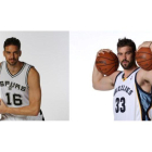 Pau Gasol, con la camiseta de su nuevo equipo, los Spurs, y su hermano Marc, un año más con los Grizzlies.