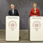 El primer ministro francés, Ayrault, con su homóloga danesa Thorning-Schmidt.