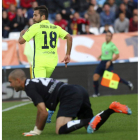 Alba tras marcar el segundo gol del Barça tras pase de Suárez.