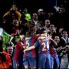 Los jugadores del Barcelona celebran el gol ante el Mallorca
