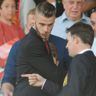 De Gea, en la grada de Old Trafford frente al Tottenham.