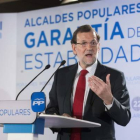 Mariano Rajoy, durante la clausura de la Intermunicipal del PP, este domingo en Murcia.